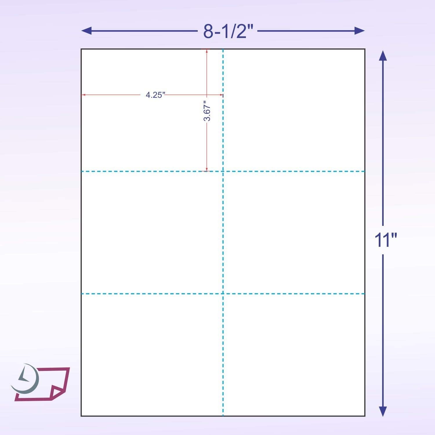 8-1/2 x 11" 24# Laser cut sheet,  2 Horizontal Perfs at 3-2/3" & 7-1/3" and 1 Vertical Perf at Center, White