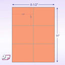8-1/2 x 11" 100# Tag Laser Cards, 6 Up, 1 Horizontal & 2 Vertical Perforations, Salmon