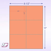 8-1/2 x11 Laser Cards 6 Up - Salmon