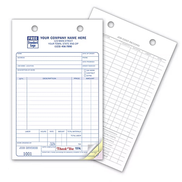5-1/2 x 8-1/2" Work Order Register Forms, Large Classic, Available in 2 & 3 Part