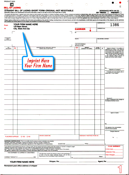 Straight Bill of Lading - WITH CO. NAME IMPRINT -