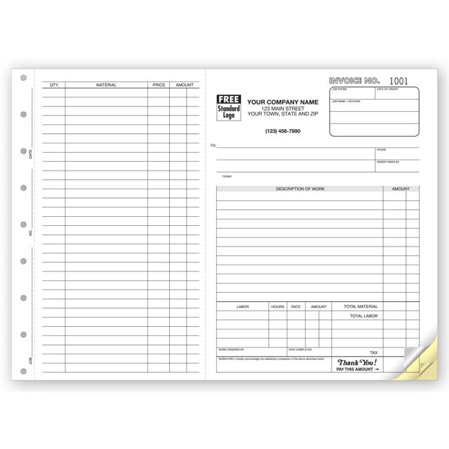 Work Order, Side-Stub, Carbonless, Large Format