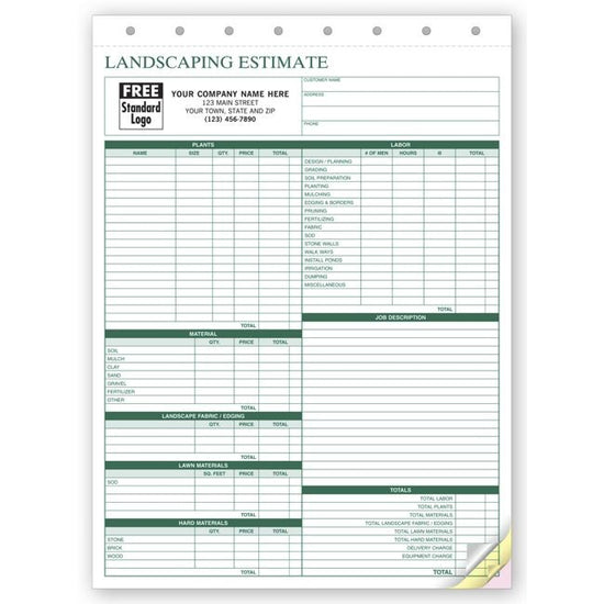 Landscape Bid - Landscaping Estimate Form, 8 1/2 X 11"