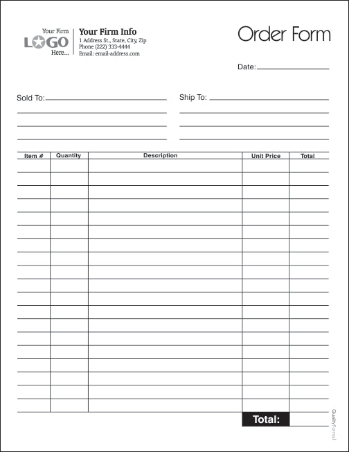 Multi Purpose Order Entry Form, Style #2