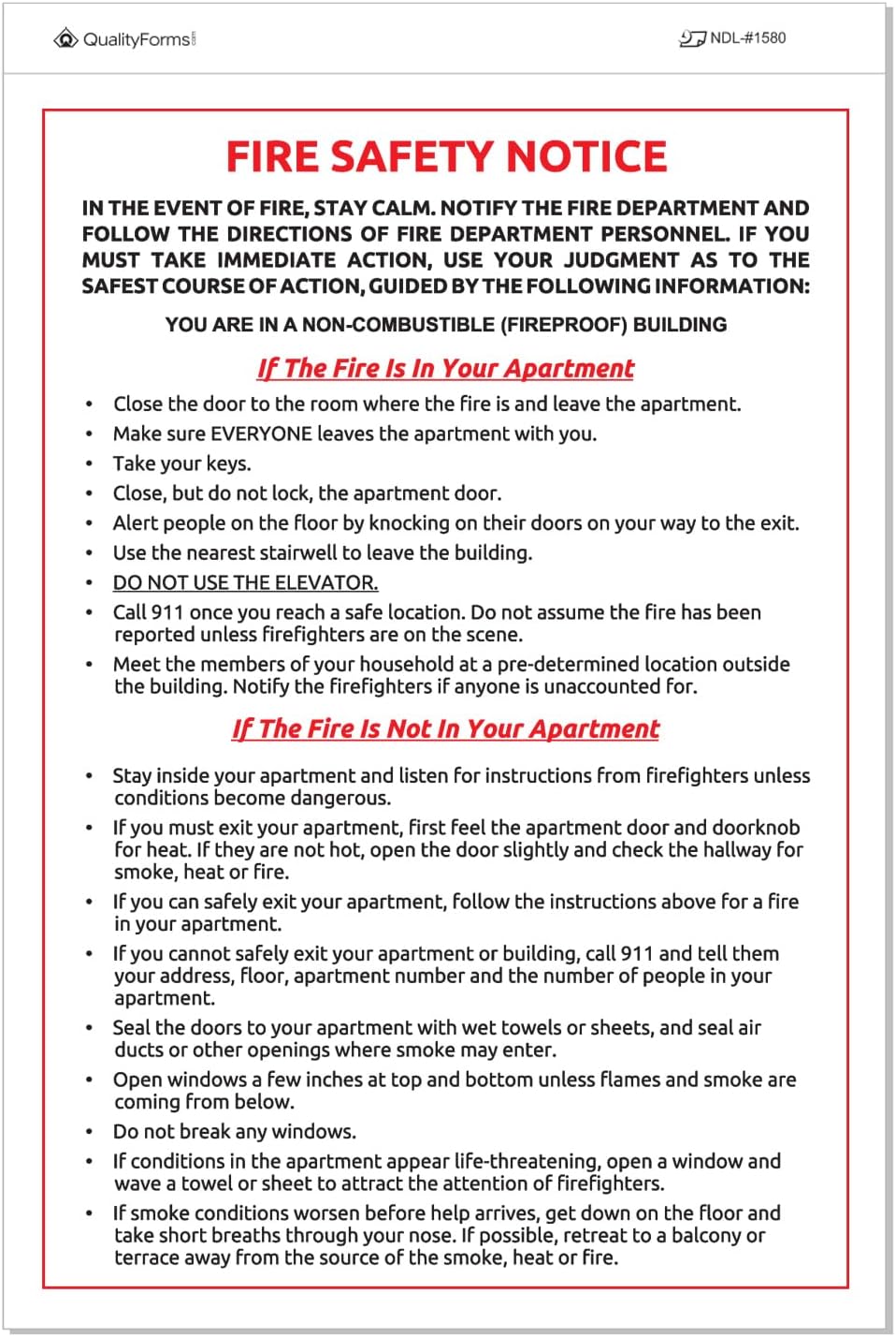 6x9" Fire Safety Notice White Vinyl Waterproof Self Adhesive Label, Pack of 10