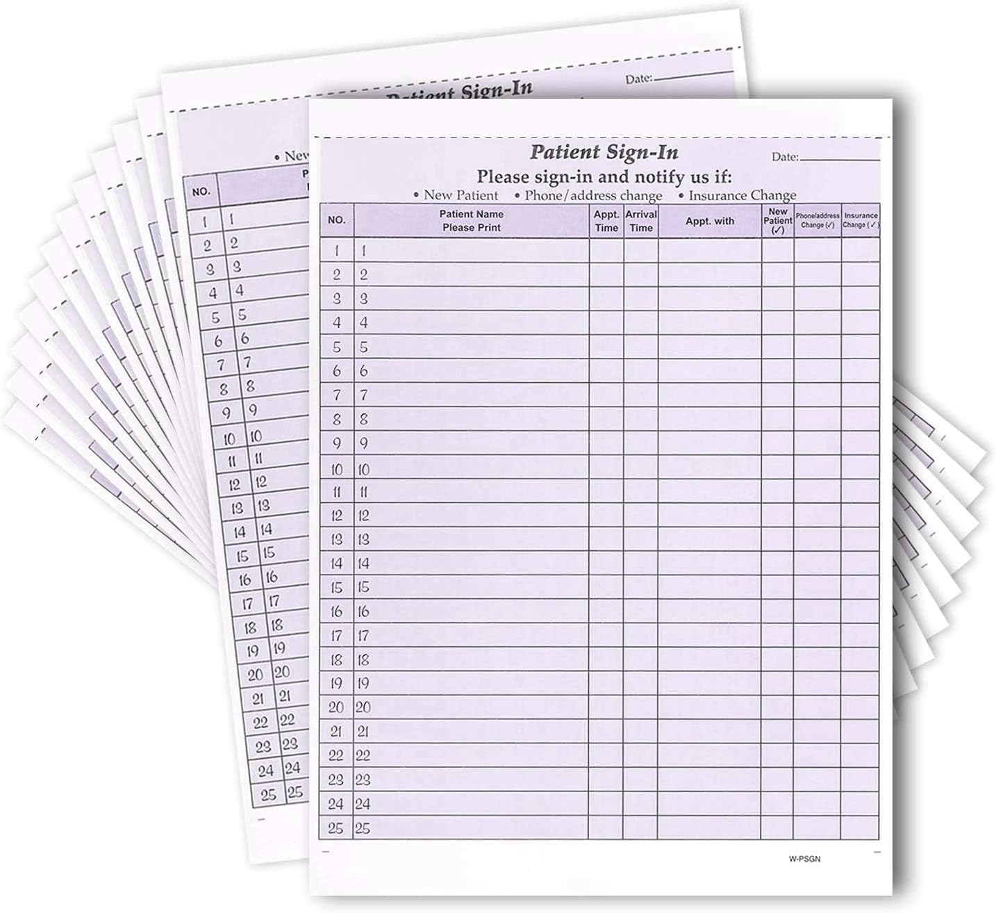 8-1/2 x 11" Patient Sign In Form, 2-Part NCR Carbonless, Purple