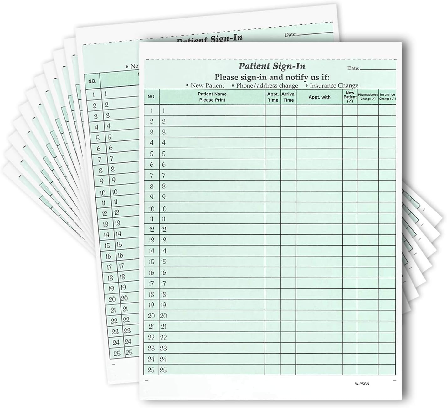 8-1/2 x 11" Patient Sign In Form, 2-Part NCR Carbonless, Green