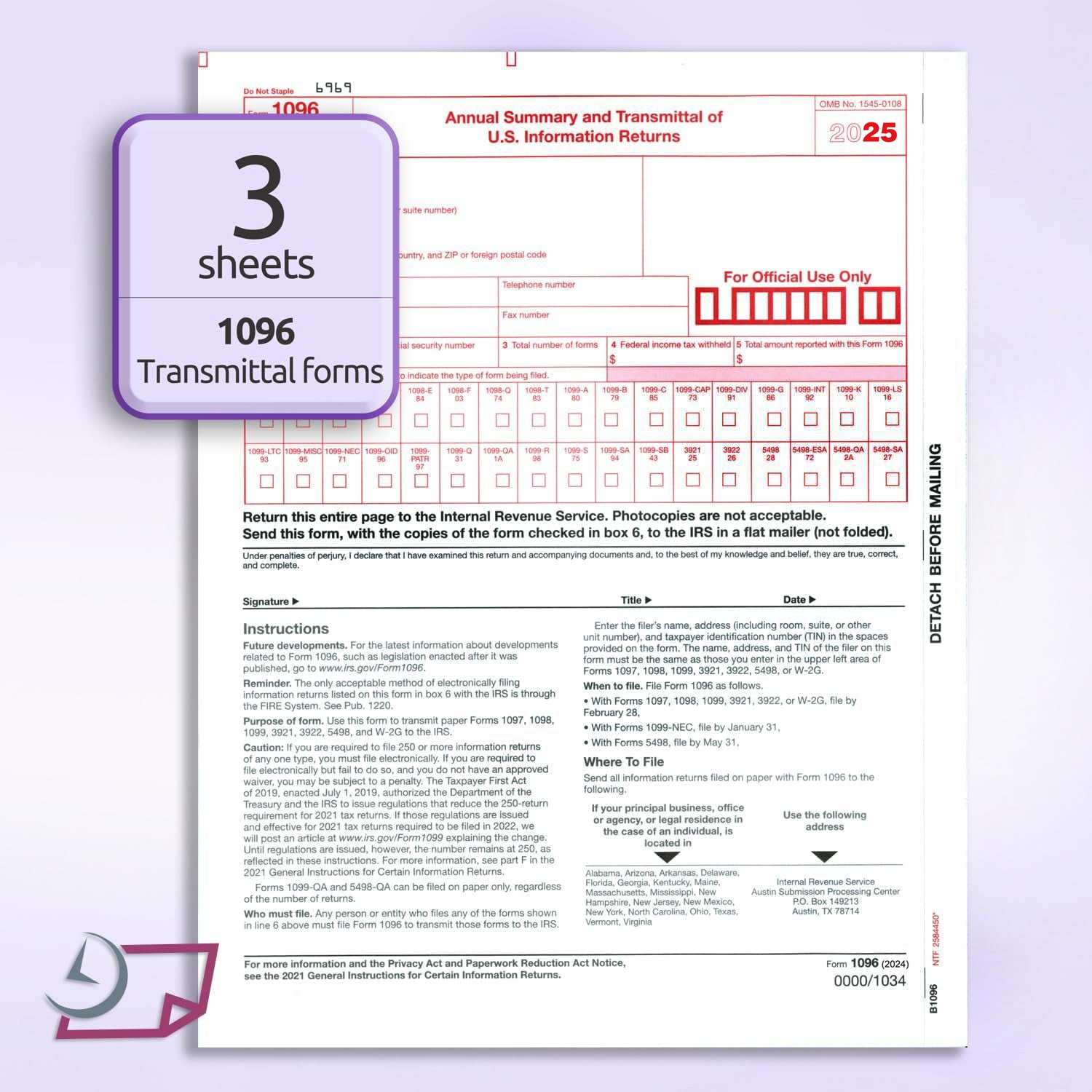 "New" 1099-NEC Forms for 2025, 4-Part  Tax Forms,  vendor kit of 25 Forms & Envelopes.