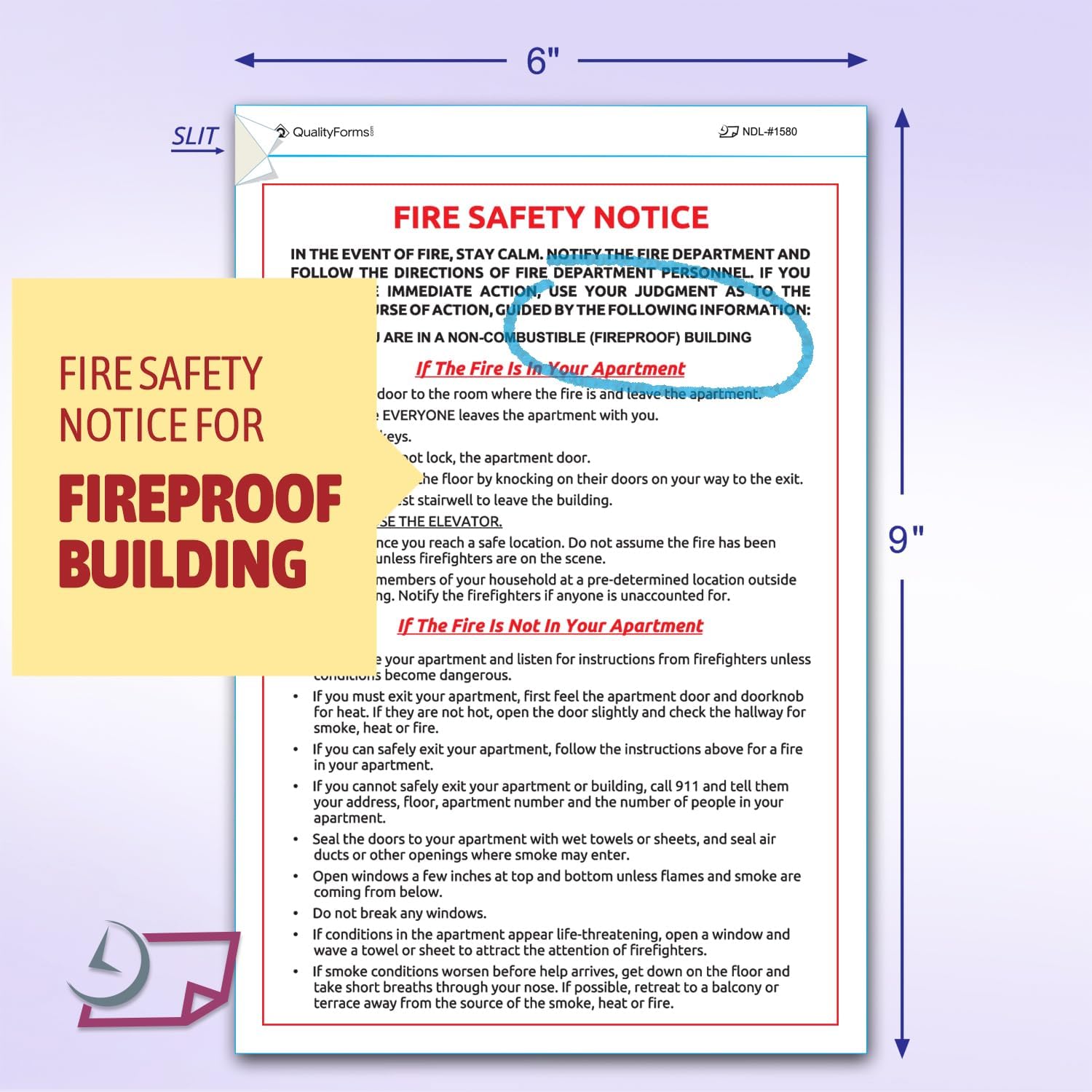 6x9" Fire Safety Notice White Vinyl Waterproof Self Adhesive Label, Pack of 10