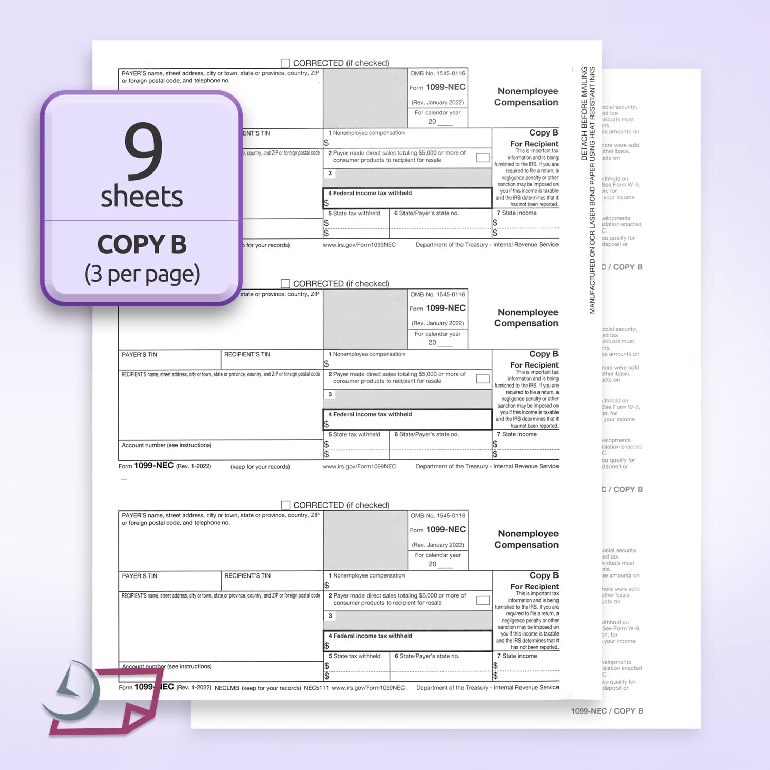 "New" 1099-NEC Forms for 2025, 4-Part  Tax Forms,  vendor kit of 25 Forms & Envelopes.