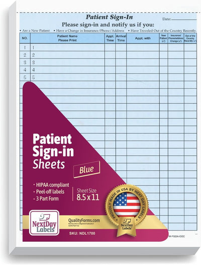 8-1/2 x 11" Patient Sign In Form, 2-Part NCR Carbonless, Blue