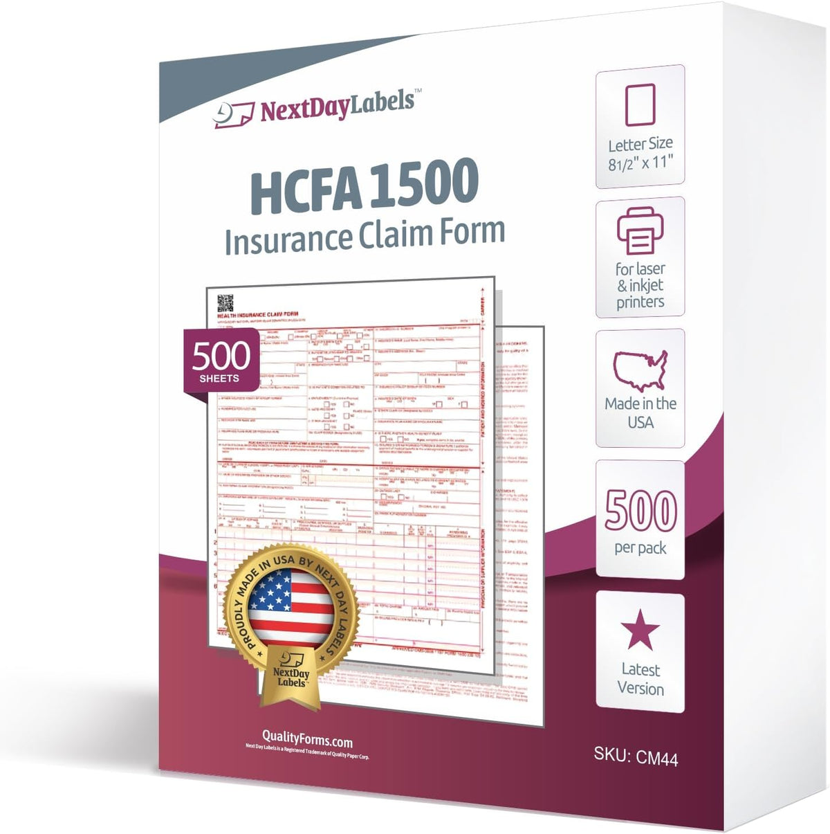 8-1/2" x11" CMS HCFA 1500, Laser Format