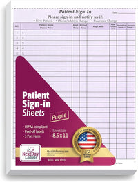 8-1/2 x 11" Patient Sign In Form, 2-Part NCR Carbonless, Purple
