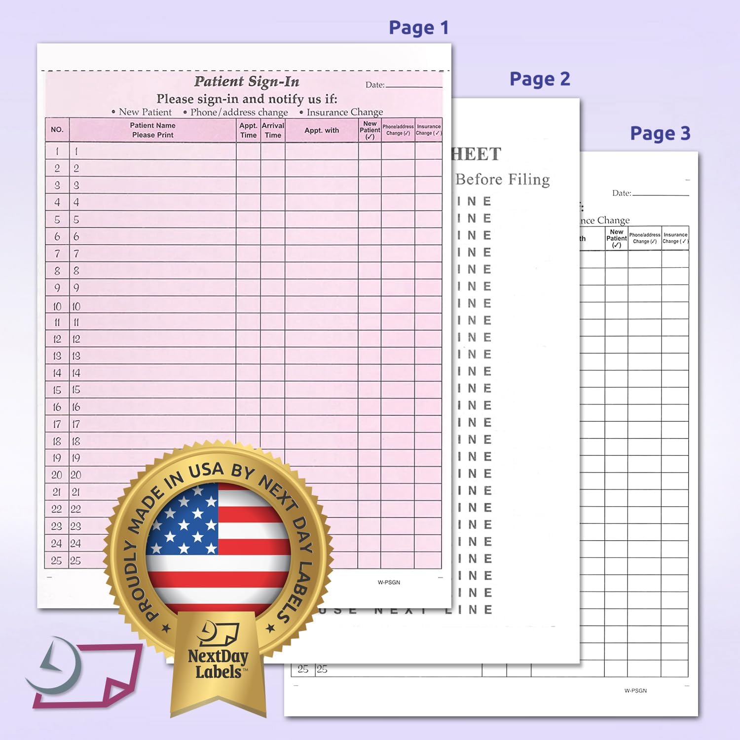 8-1/2 x 11" Patient Sign In Form, 2-Part NCR Carbonless, Burgundy