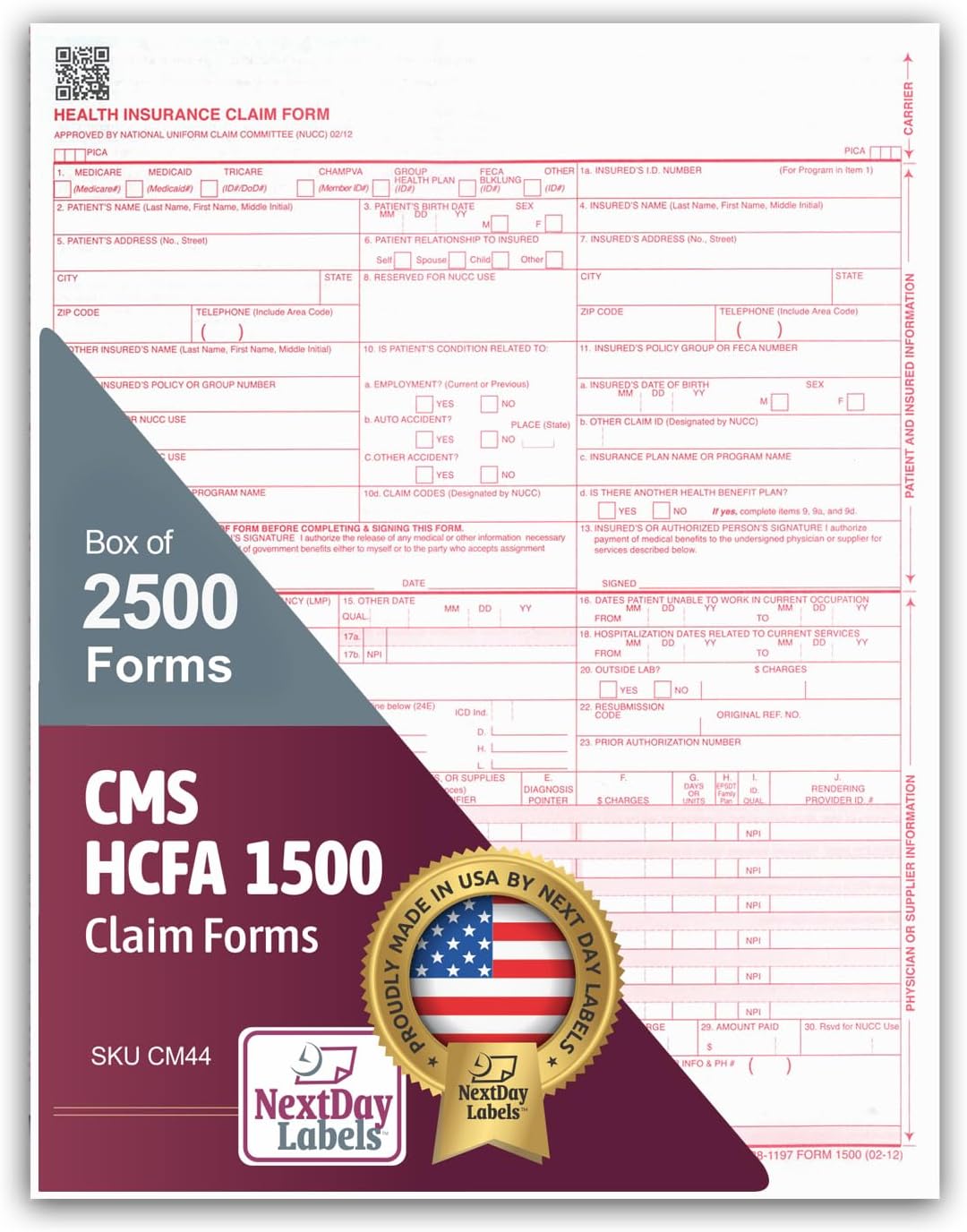 8-1/2" x11" CMS HCFA 1500, Laser Format