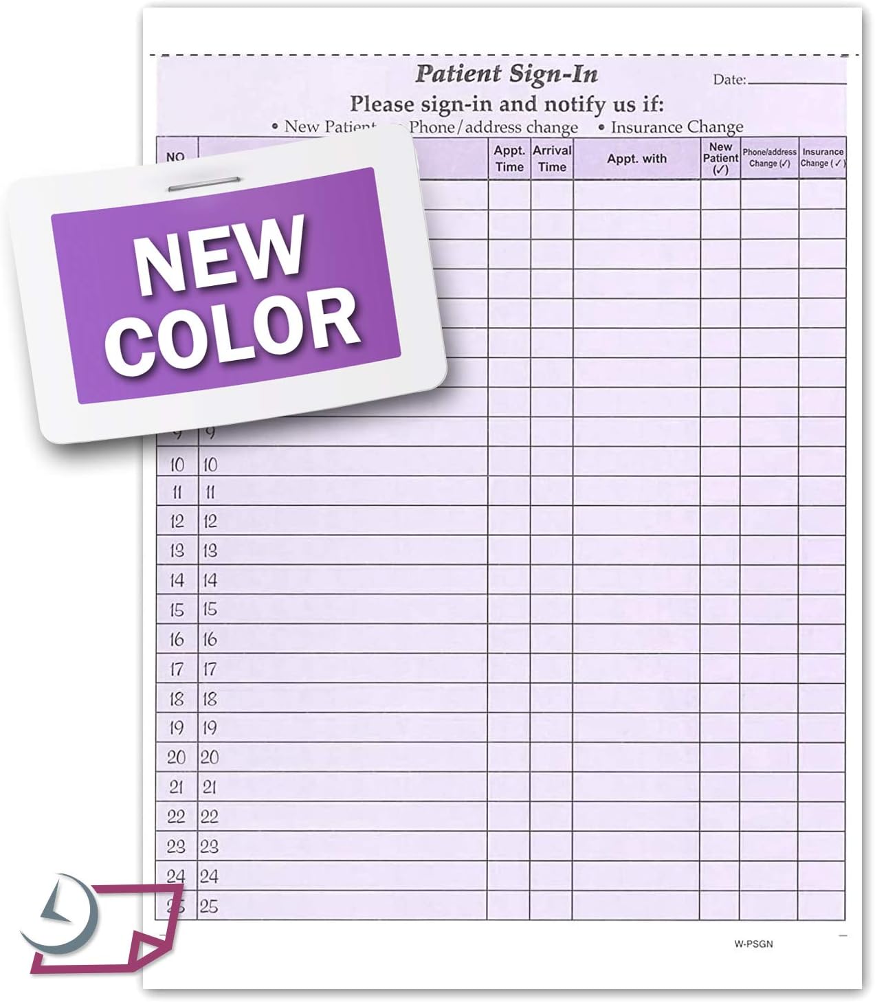 8-1/2 x 11" Patient Sign In Form, 2-Part NCR Carbonless, Purple