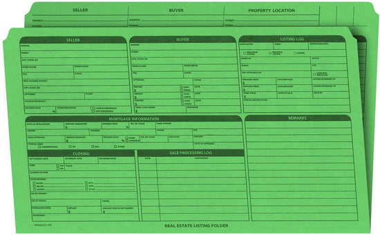 Real Estate Listing Folder, Right Panel List, Legal Size, Green