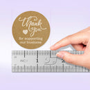 500 “Thank You for Supporting Our Business” Stickers. 1.5 inch Round. Printed in White Ink on Brown Kraft Paper.