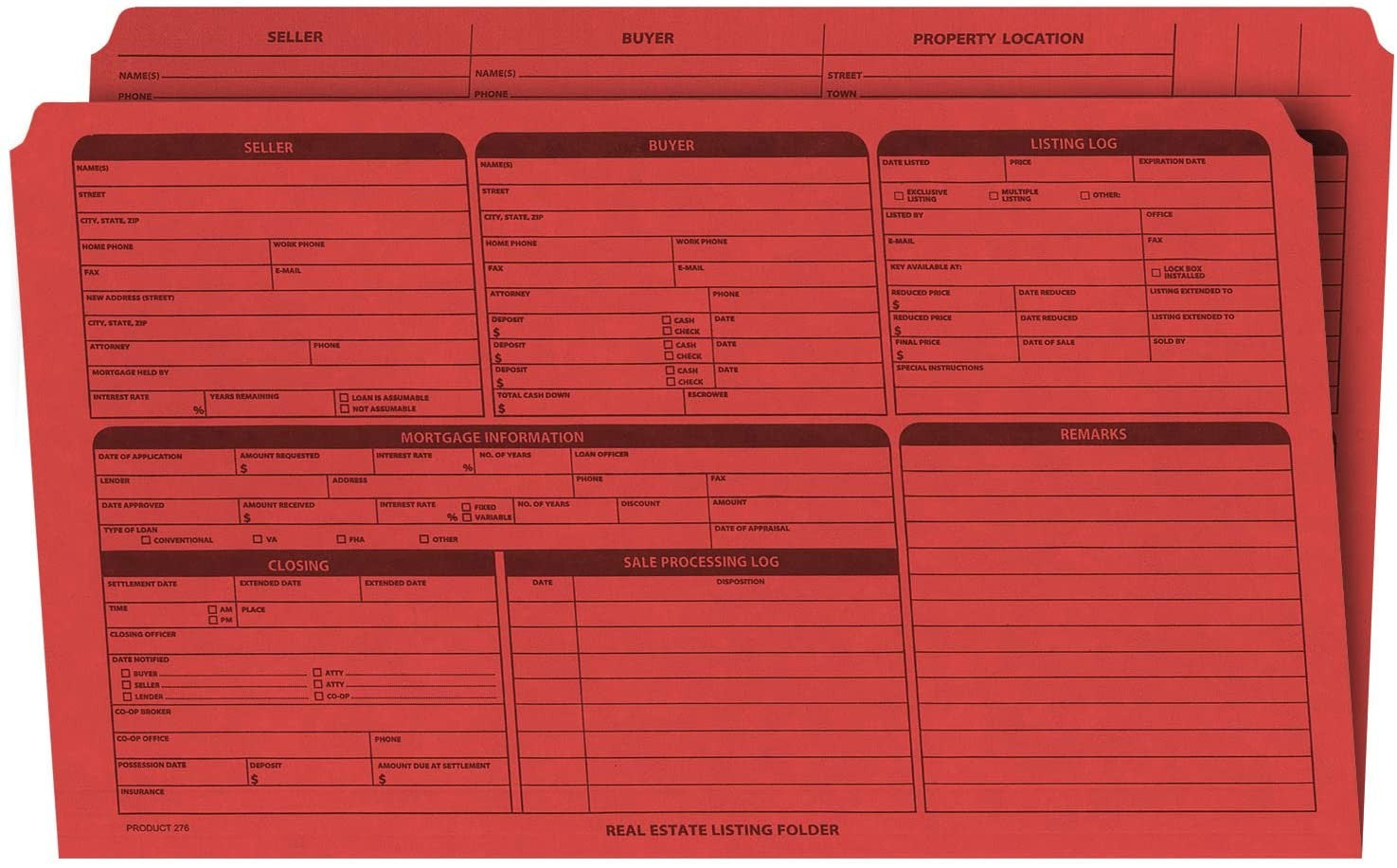 Real Estate Listing Folder, Right Panel List, Legal Size, Red