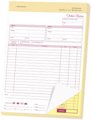 8-1/2 x 11" Carbonless 2 Part Order Forms, Bound Wraparound Cover, White/Canary, 50 Sets per Book.