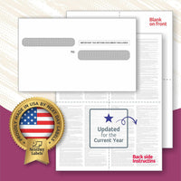 W-2 and 1099-R Forms Blank Paper 4-Up Version "Instructions on Back" for Laser and Ink Jet Printer (100 Forms & Self Seal Envelopes)