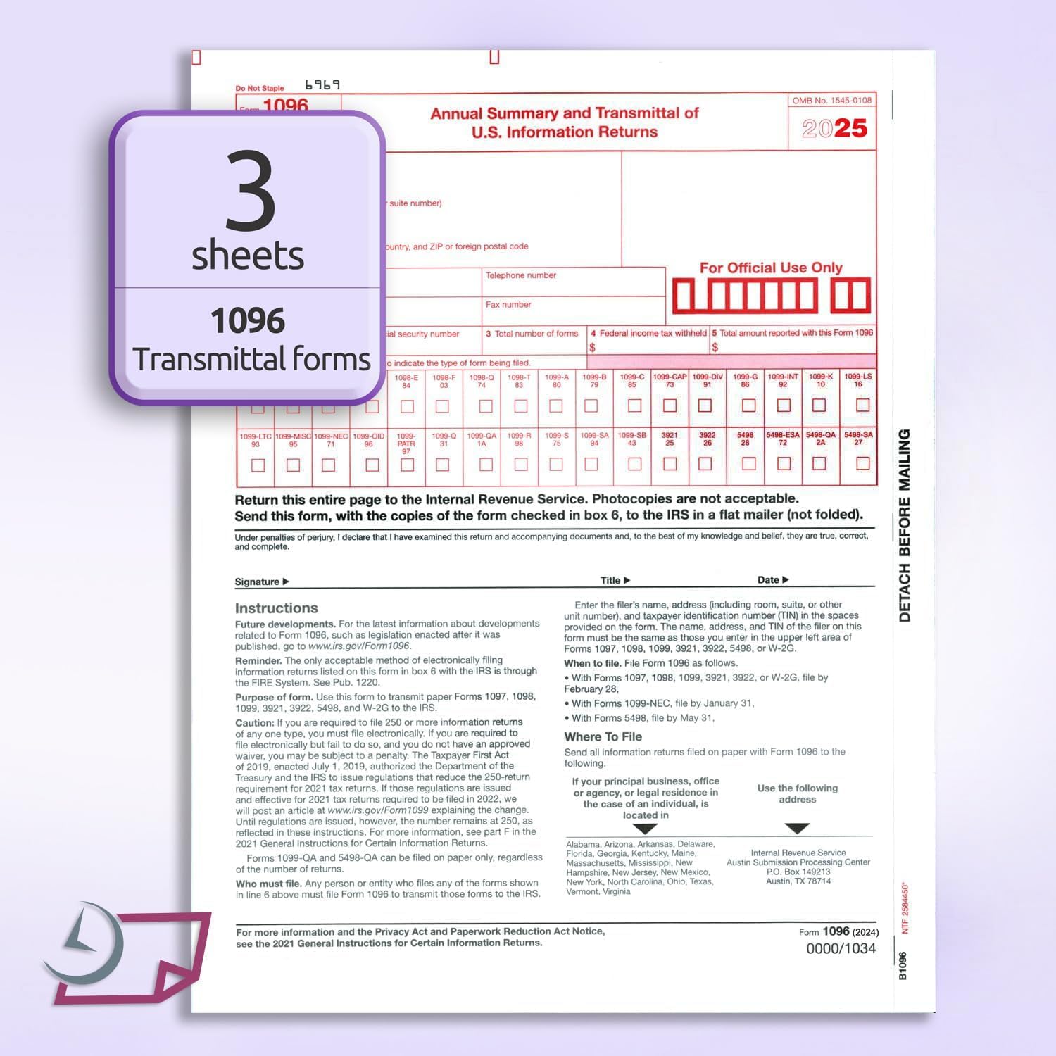 "New" 1099-NEC Forms for 2025, 4-Part  Tax Forms,  vendor kit of 15 Forms & Envelopes.