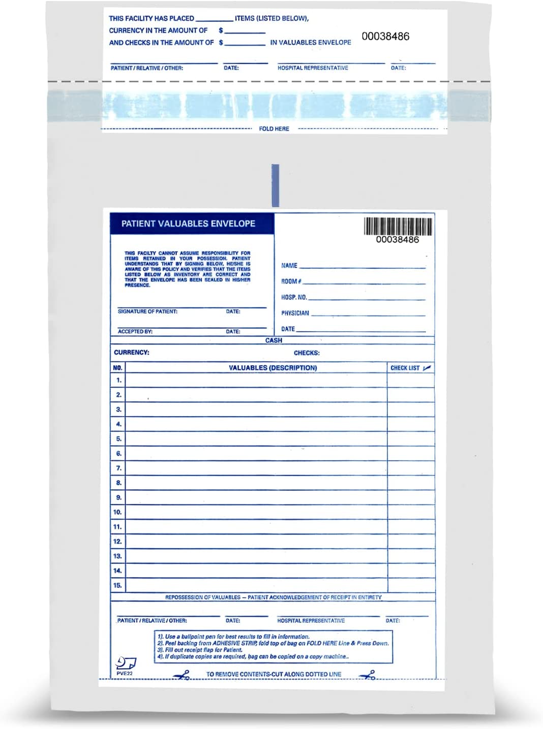 10 x 13 Patient Valuables Bags, Tamper Evident, Sequentially Numbered