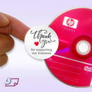 500 “Thank You for Supporting Our Business” Stickers. 1.5 inch Round. Printed in Black/Red Ink on White Gloss Paper.