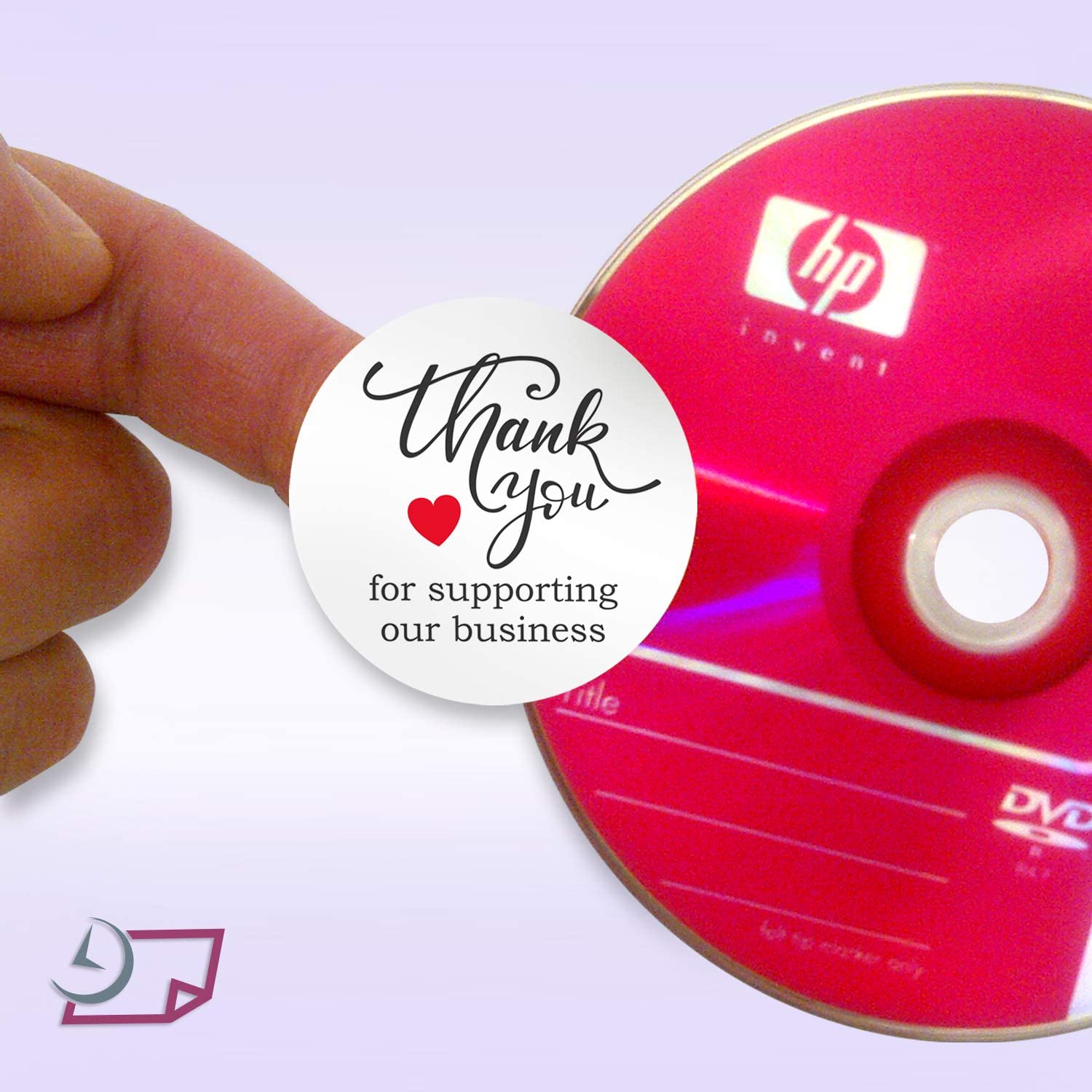 500 “Thank You for Supporting Our Business” Stickers. 1.5 inch Round. Printed in Black/Red Ink on White Gloss Paper.