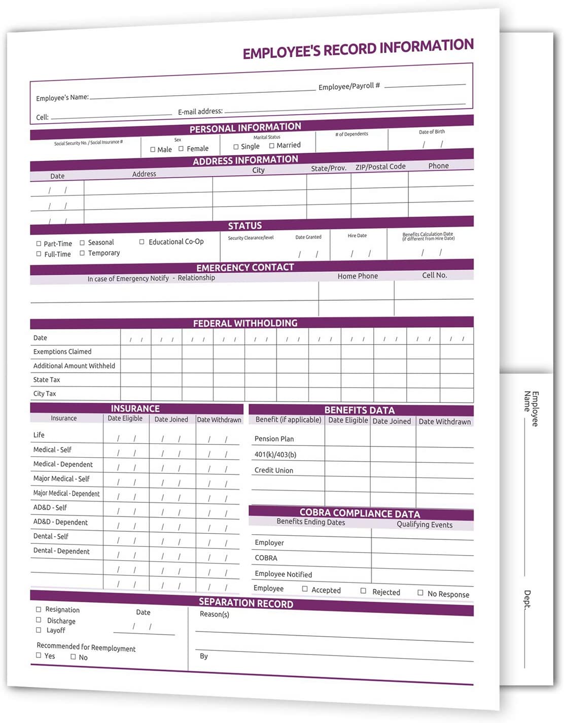 Employee Record Folders 9.5 x 11.5