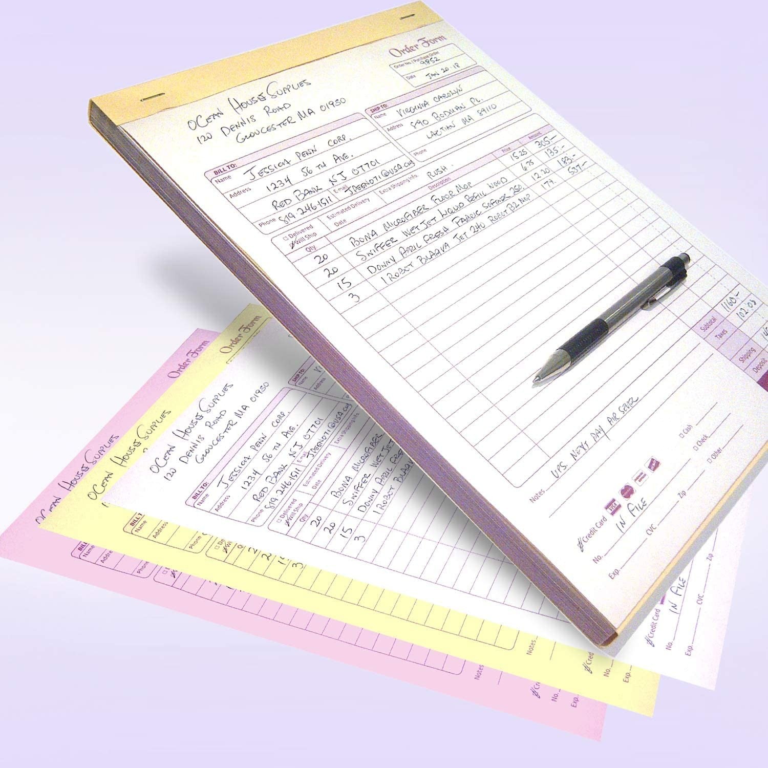 8-1/2 x 11" Order Forms, 3 Part Carbonless, White, Canary & Pink