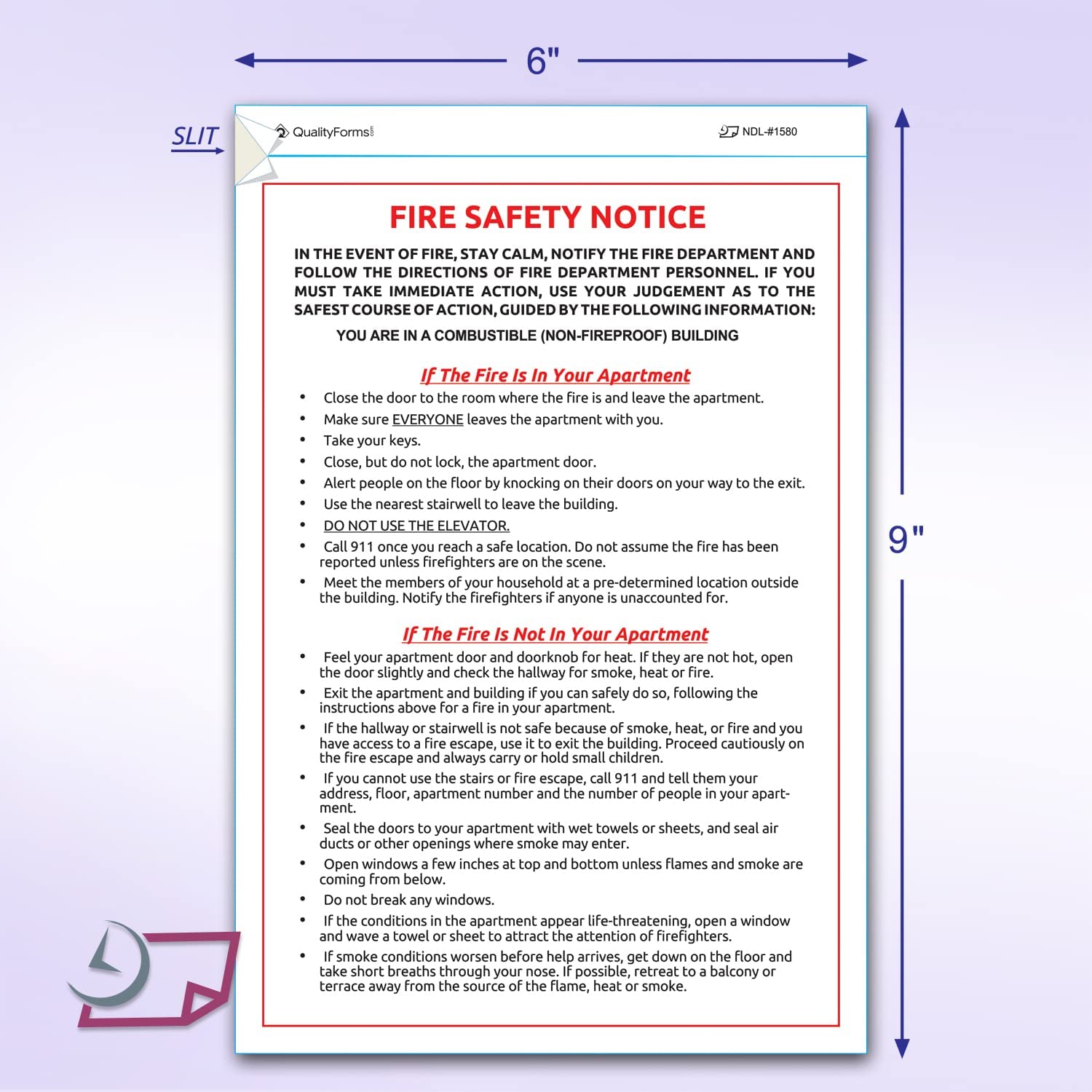 6x9" Fire Safety Notice White Vinyl Waterproof Self Adhesive Label, Pack of 10