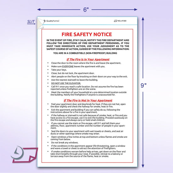 6x9" Fire Safety Notice White Vinyl Waterproof Self Adhesive Label, Pack of 10
