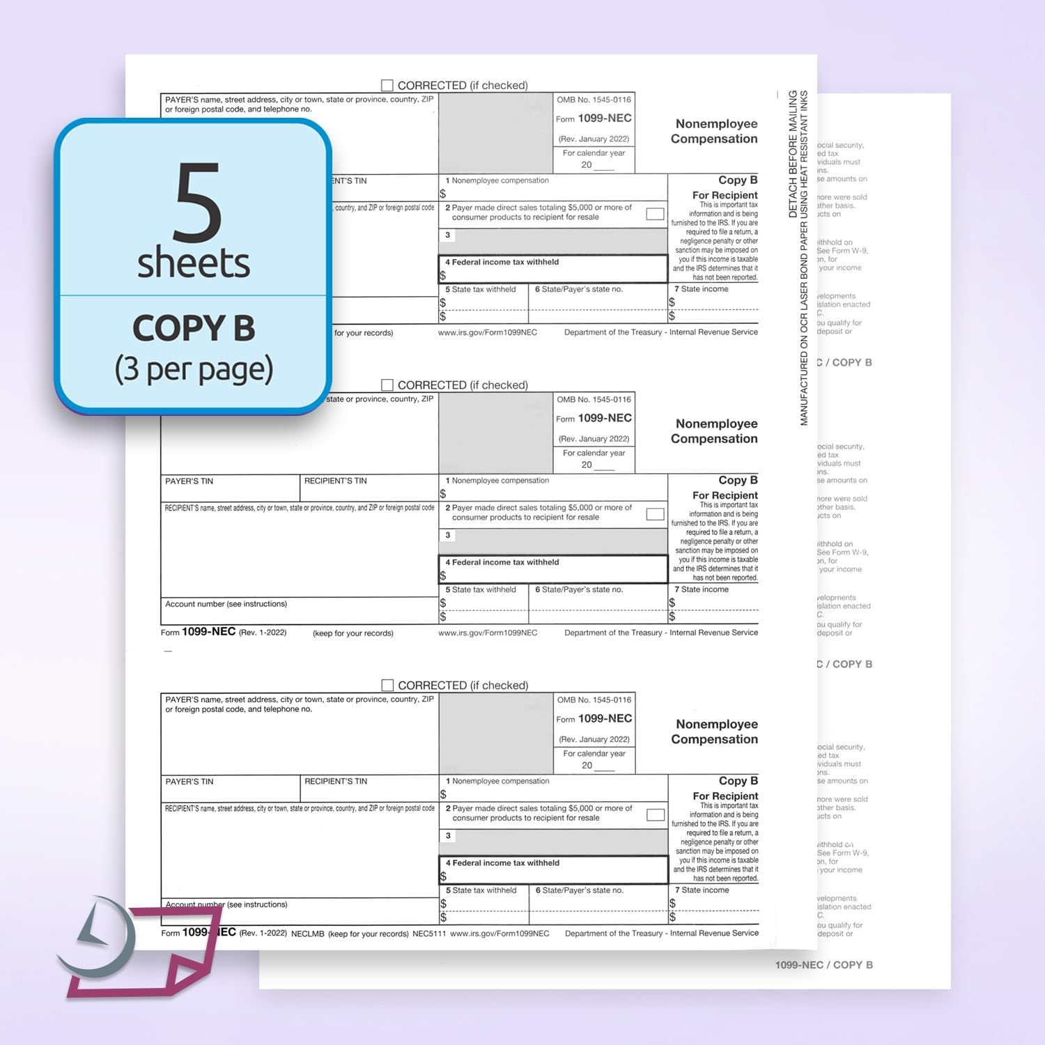 "New" 1099-NEC Forms for 2025, 4-Part  Tax Forms,  vendor kit of 15 Forms & Envelopes.