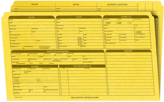 Real Estate Listing Folder, Right Panel List, Legal Size, Yellow