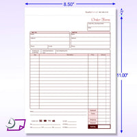 8-1/2 x 11" Carbonless 2 Part Order Forms, Bound Wraparound Cover, White/Canary, 50 Sets per Book.
