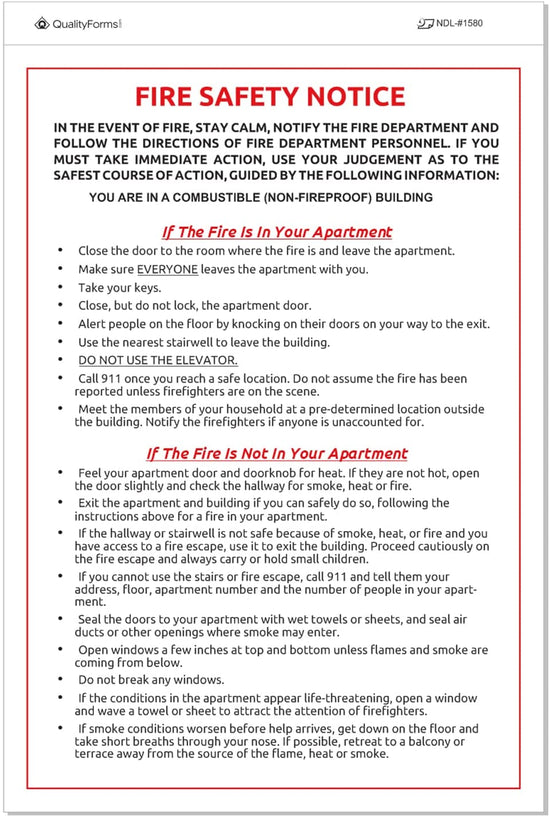 6x9" Fire Safety Notice White Vinyl Waterproof Self Adhesive Label, Pack of 10