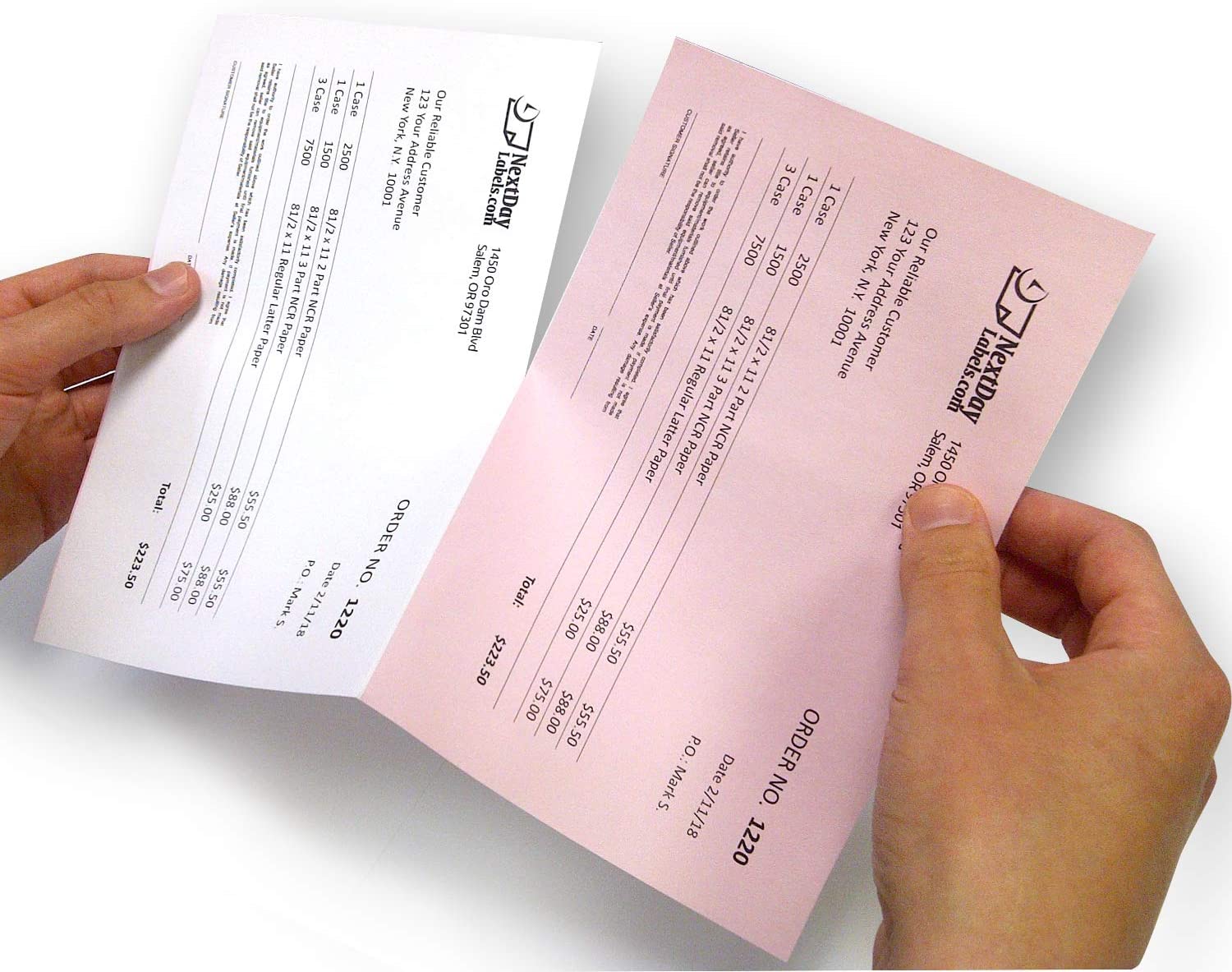 8-1/2 x 11" Pink & White Paper With 1 Horizontal perf @ 5-1/2"