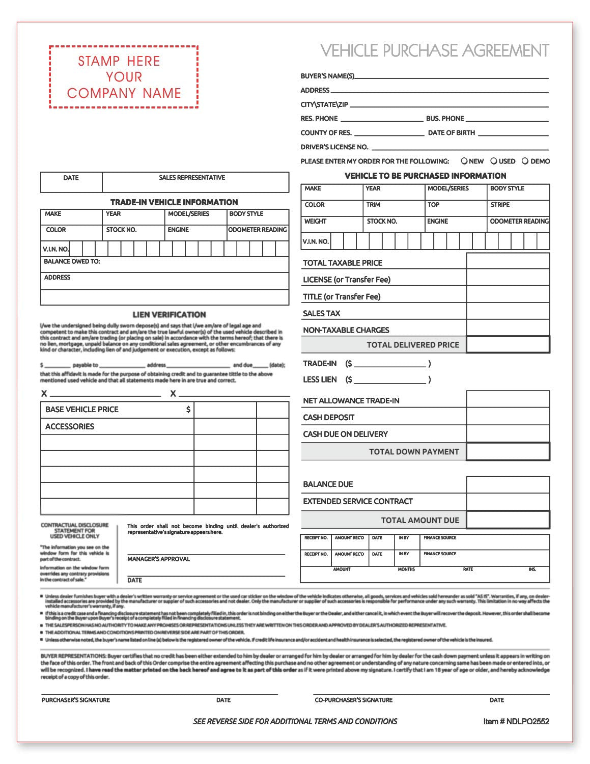 Vehicle Purchase Agreement Form