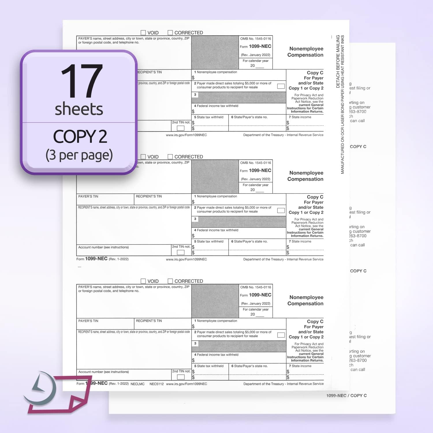 "New" 1099-NEC Forms for 2025, 4-Part  Tax Forms,  vendor kit of 25 Forms & Envelopes.