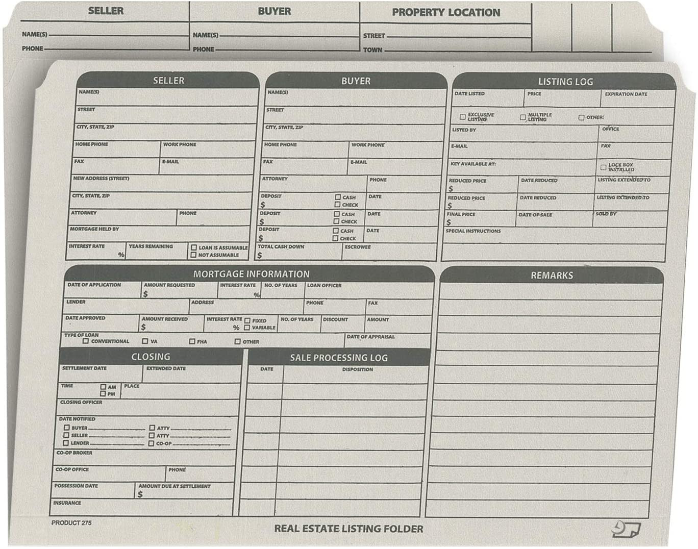 Real Estate Listing Folder, Right Panel List, Letter Size, Gray