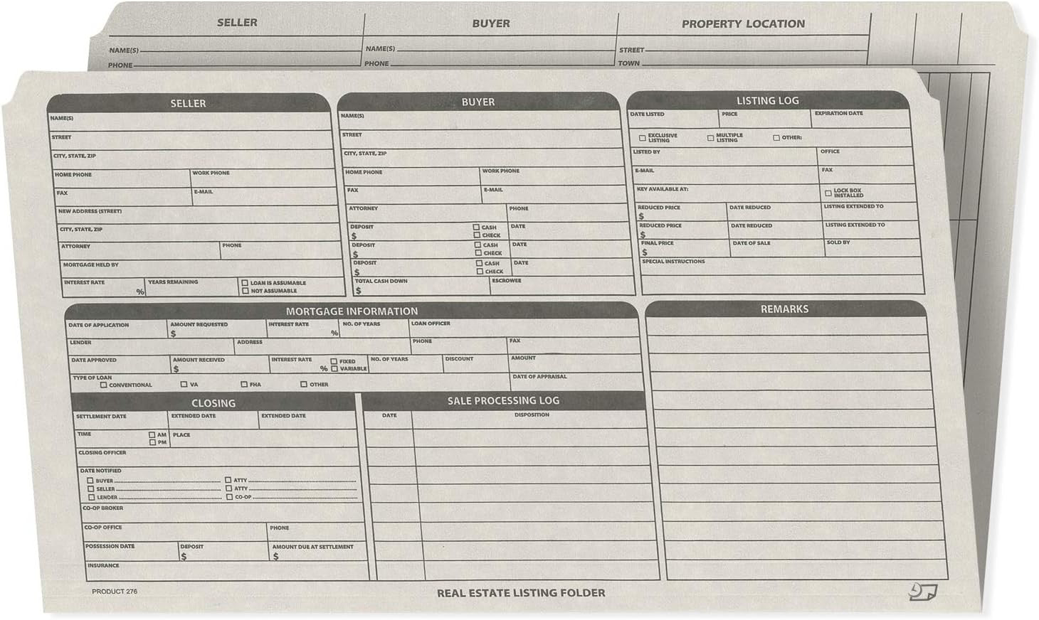 Real Estate Listing Folder, Right Panel List, Legal Size, Gray