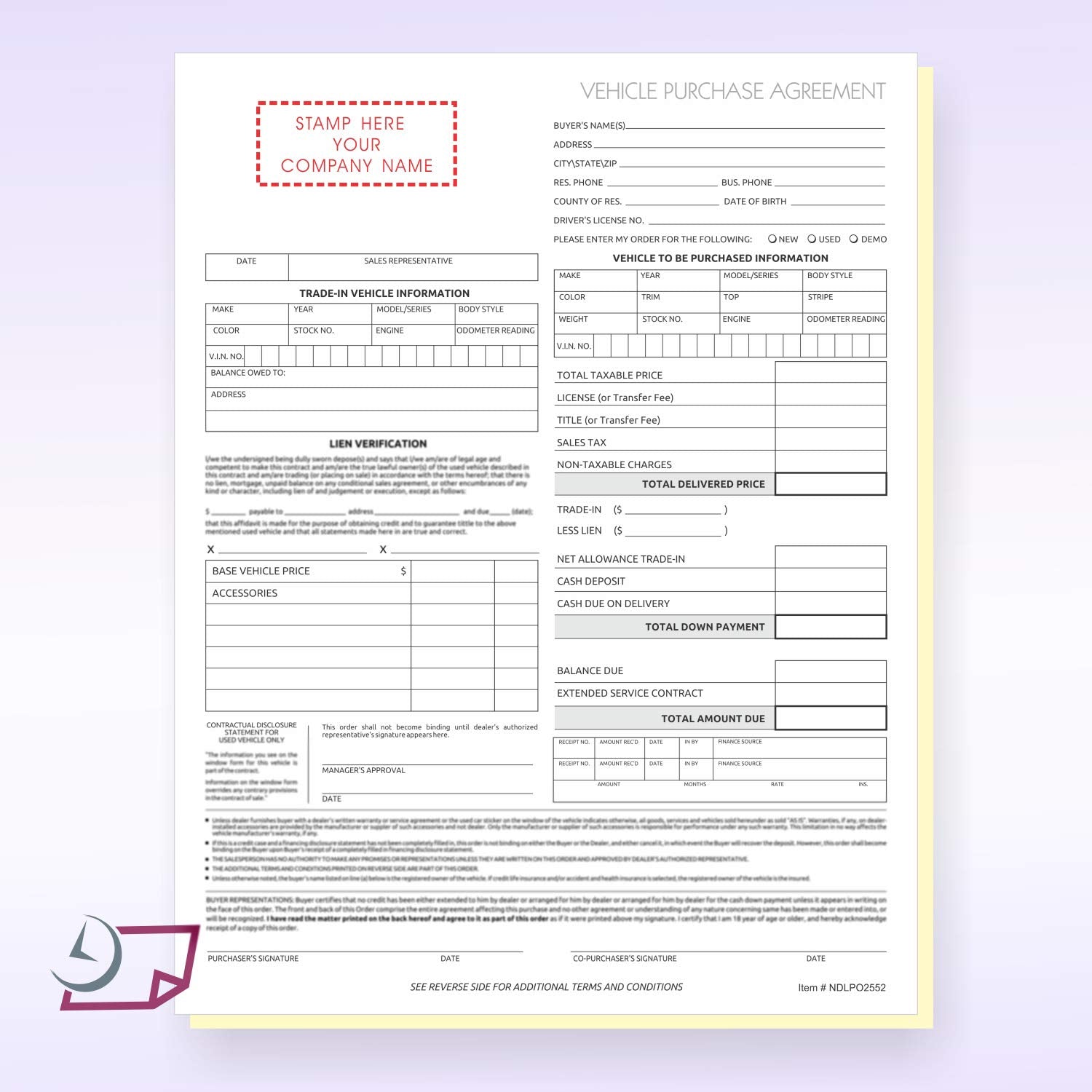 Vehicle Purchase Agreement Form