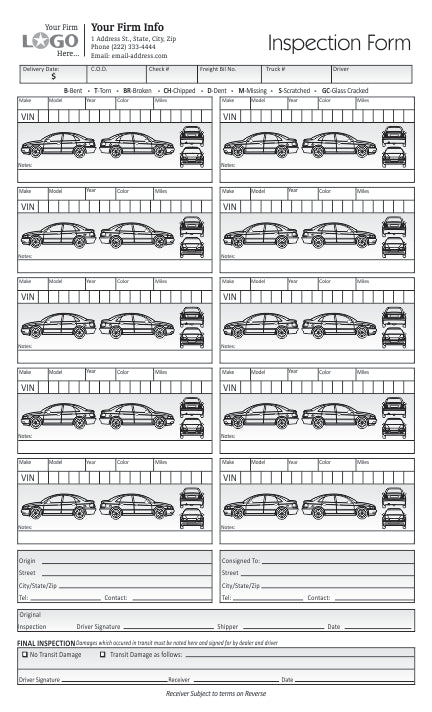Vehicle Inspection Form with 10 Cars