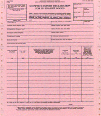 9-1/2 x 11" 6 Part Continuous Shipper's Export Declaration In-Transit Goods