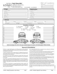Auto Transport Bill of Lading with 1 Car, Style #3