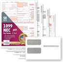 "New" 1099-NEC Forms for 2026, 4-Part  Tax Forms,  vendor kit of 25 Forms & Envelopes.