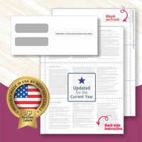 2025 3-Up W-2 Tax Forms (100 Sheets & Self Seal Envelopes) for Laser or Inkjet, Instructions Printed on The Back.