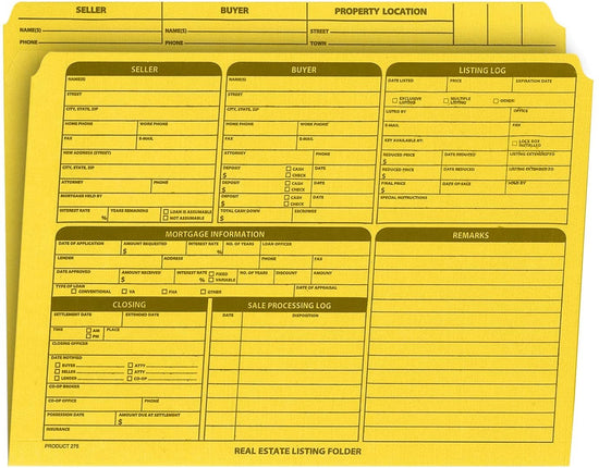 Real Estate Listing Folder, Right Panel List, Letter Size, Yellow