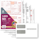 "New" 1099-NEC Forms for 2026, 4-Part  Tax Forms,  vendor kit of 25 Forms & Envelopes.
